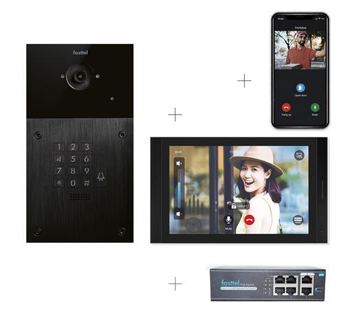 2-draads Videokit met code, 10inch scherm,4xapp, switch